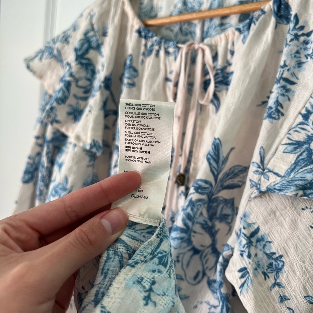 Free People Sunbaked Floral Long Sleeve Swing Minidress Coastal Blue size Medium - Picture 5 of 7